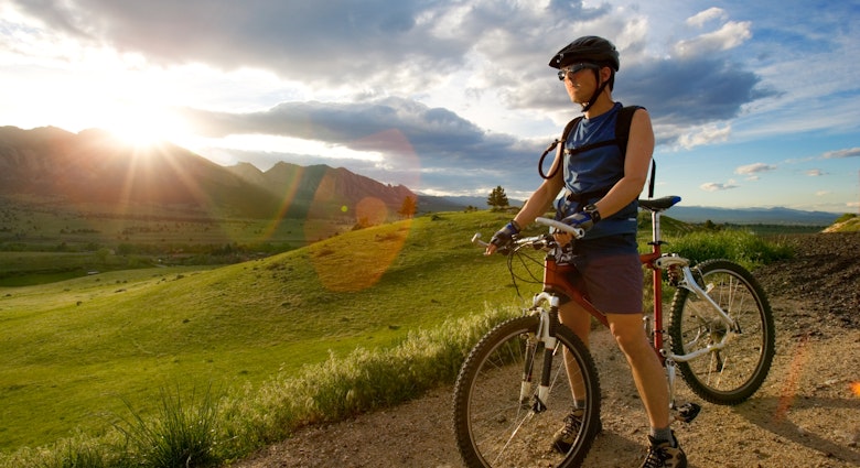 A mountain biker at sunset in Boulder, Colorado