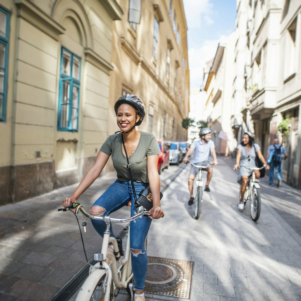 The women exploring Budapest on bicycles
