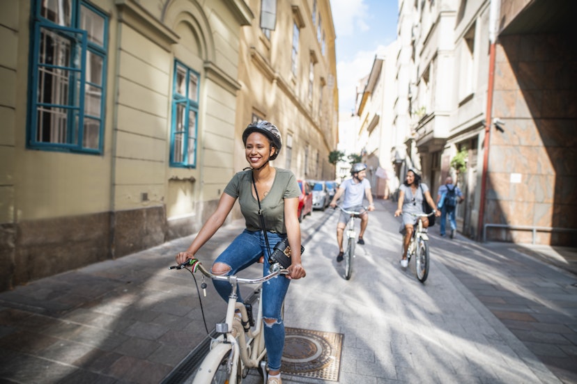 The women exploring Budapest on bicycles