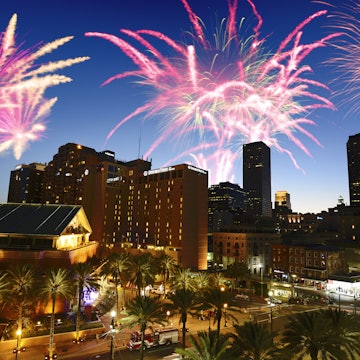Fireworks on New Orleans Skyline.