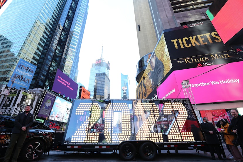 NEW YORK, NEW YORK - DECEMBER 20: 2022 New Year's Eve numerals arrive in Times Square on December 20, 2021 in New York City. (Photo by Rob Kim/Getty Images)