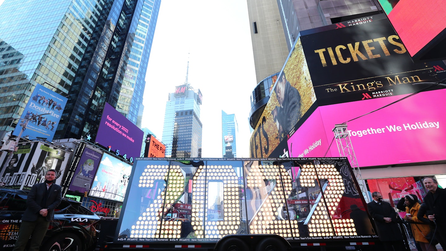 NEW YORK, NEW YORK - DECEMBER 20: 2022 New Year's Eve numerals arrive in Times Square on December 20, 2021 in New York City. (Photo by Rob Kim/Getty Images)
