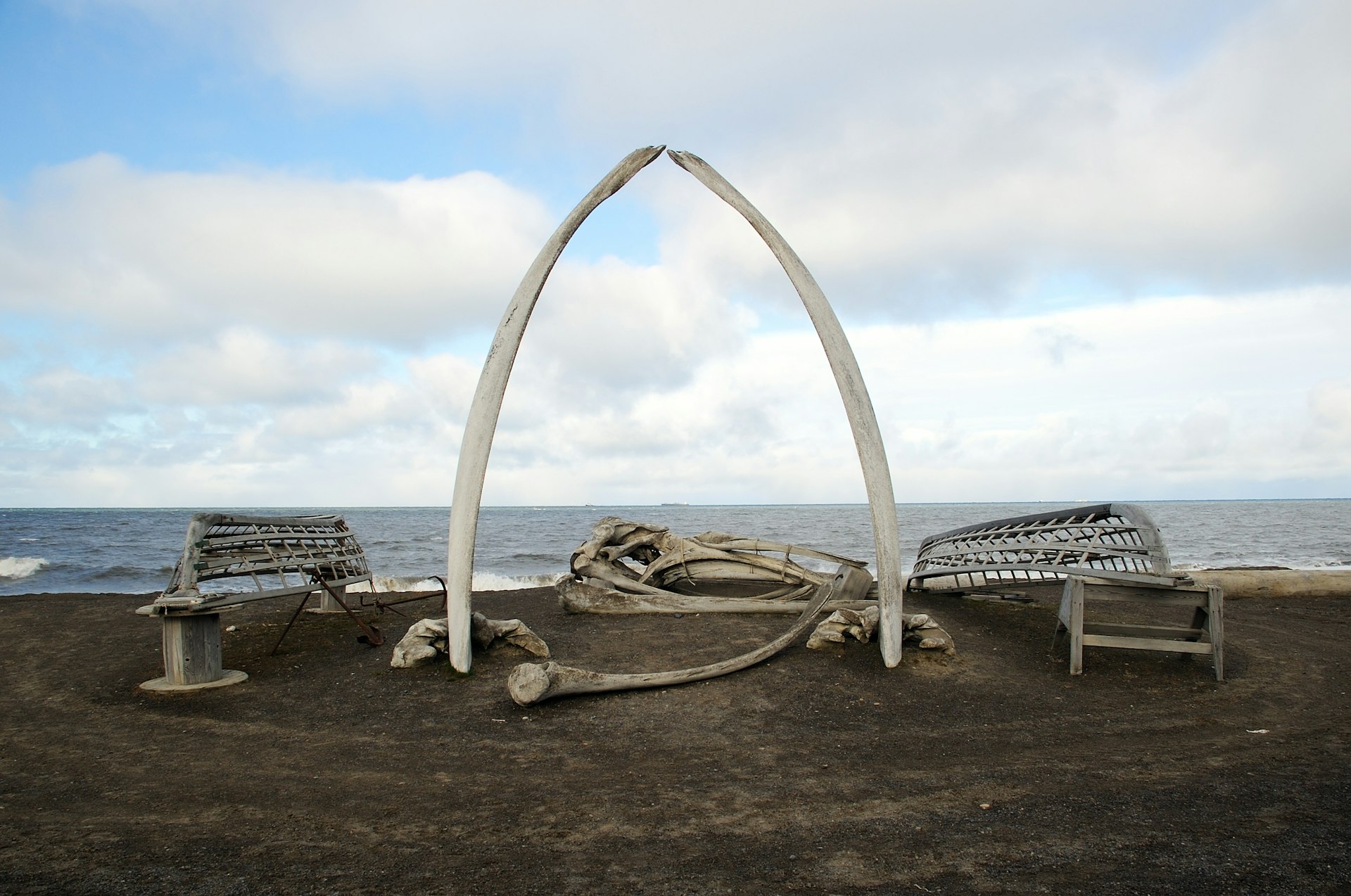 A whalebone arch froms the beach at Barrow, Alaska