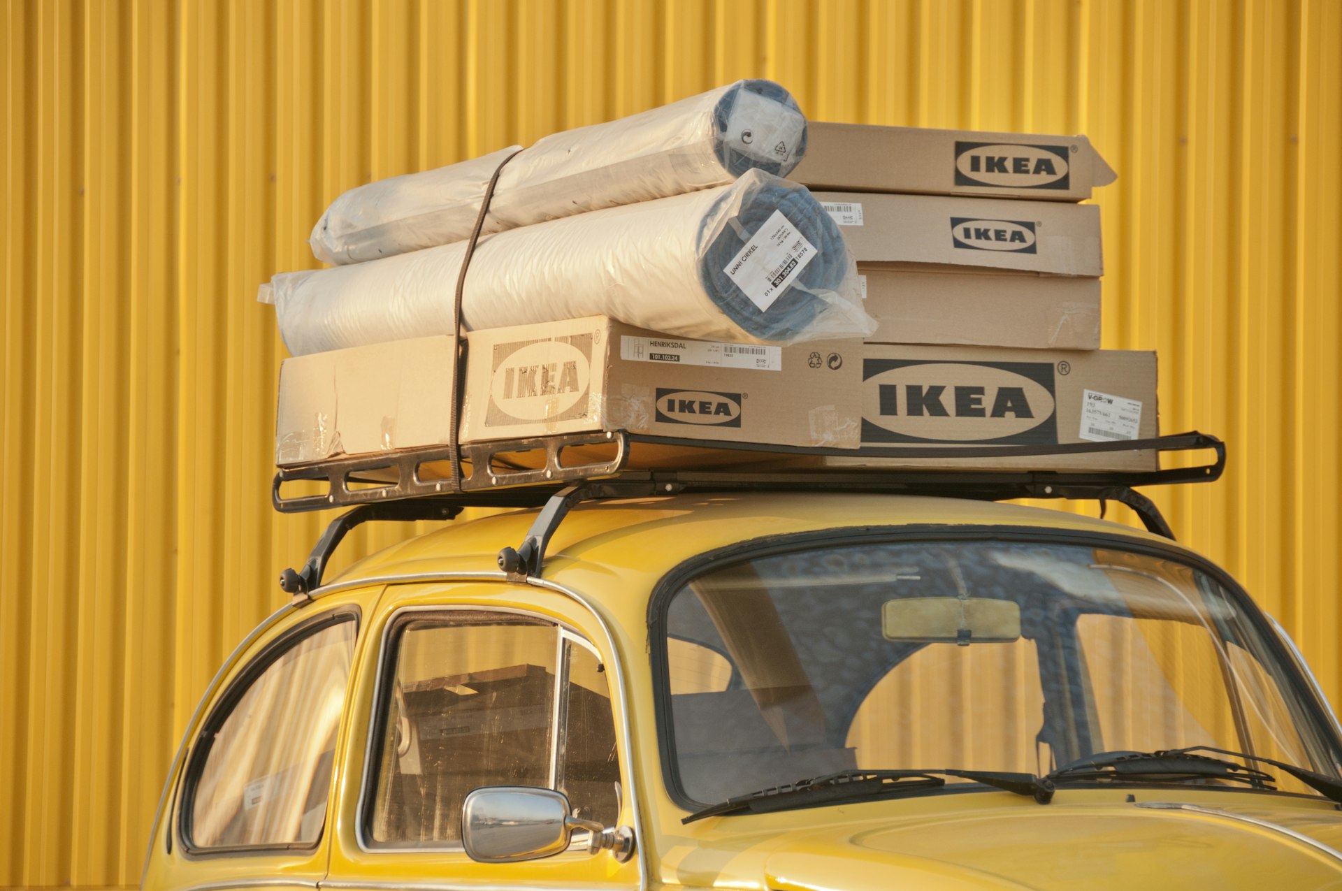 Ikea Boxes at the top of Car, Bornova, Izmir, Turkey