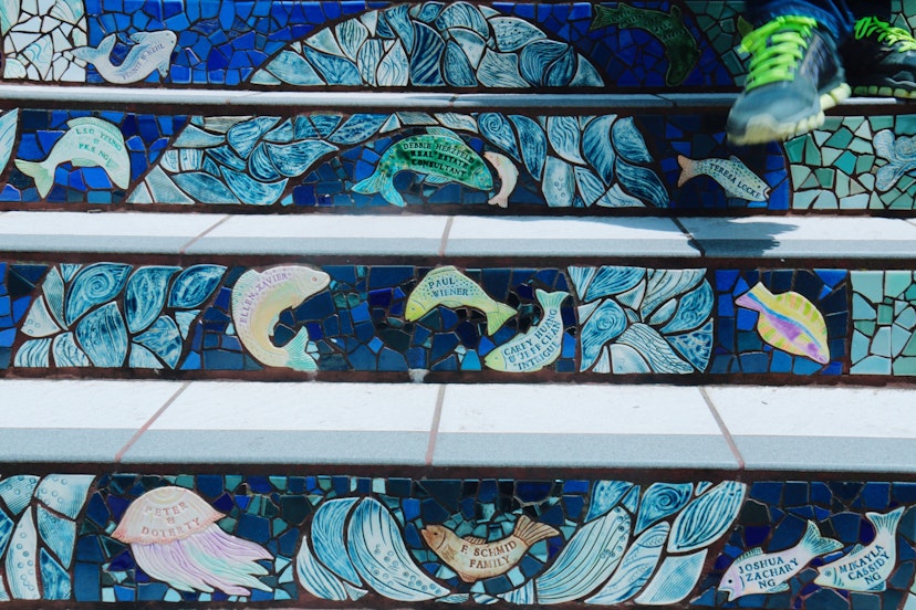 镶嵌步骤的闭幕式 - 库存照片16th Avenue Mosaic Tile楼梯旧金山加利福尼亚