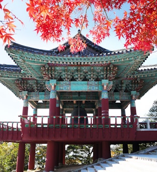 Bell pavilion near the entrance to Seokguram Grotto in Gyeongju, South Korea. The grotto, together with Bulguksa Temple, is a UNESCO World Heritage Site.