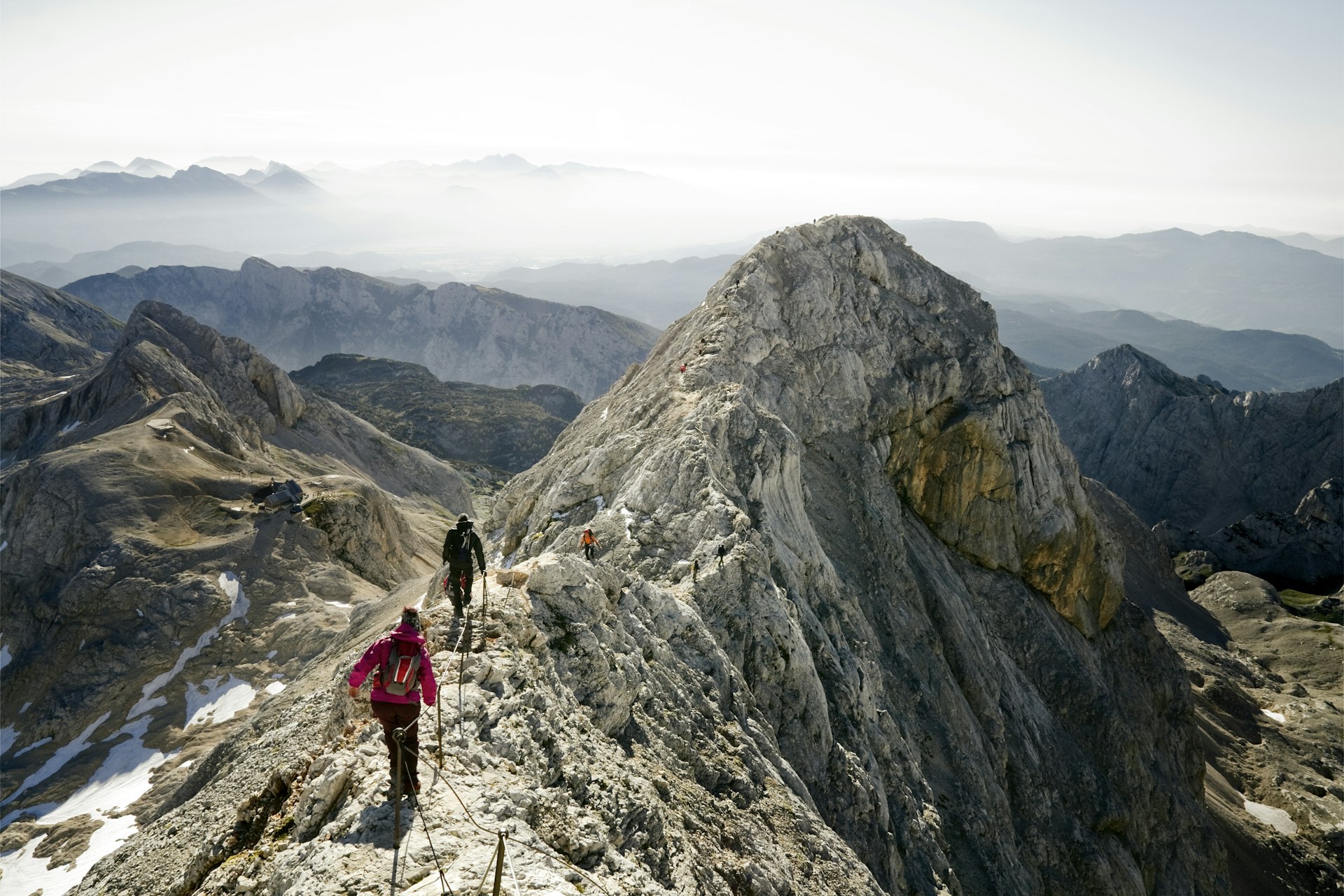 Mountaineers climbing Mount Triglay on the Slovenian Mountain Trail, Slovenia
