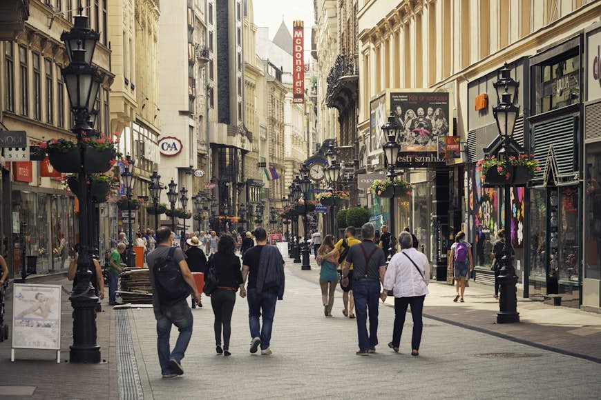 People walking on Vaci utca in Budapest