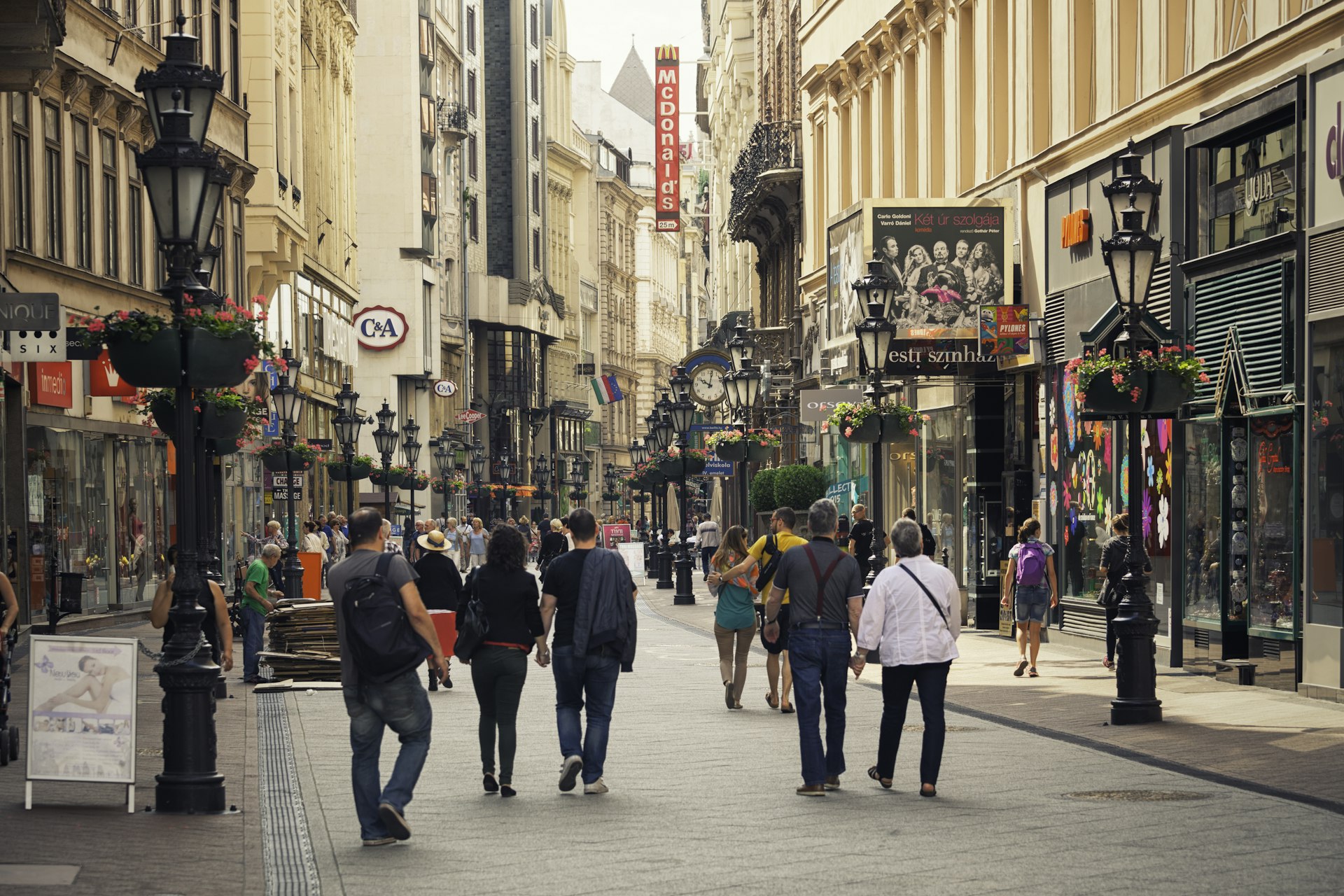 People walking on Vaci utca in Budapest