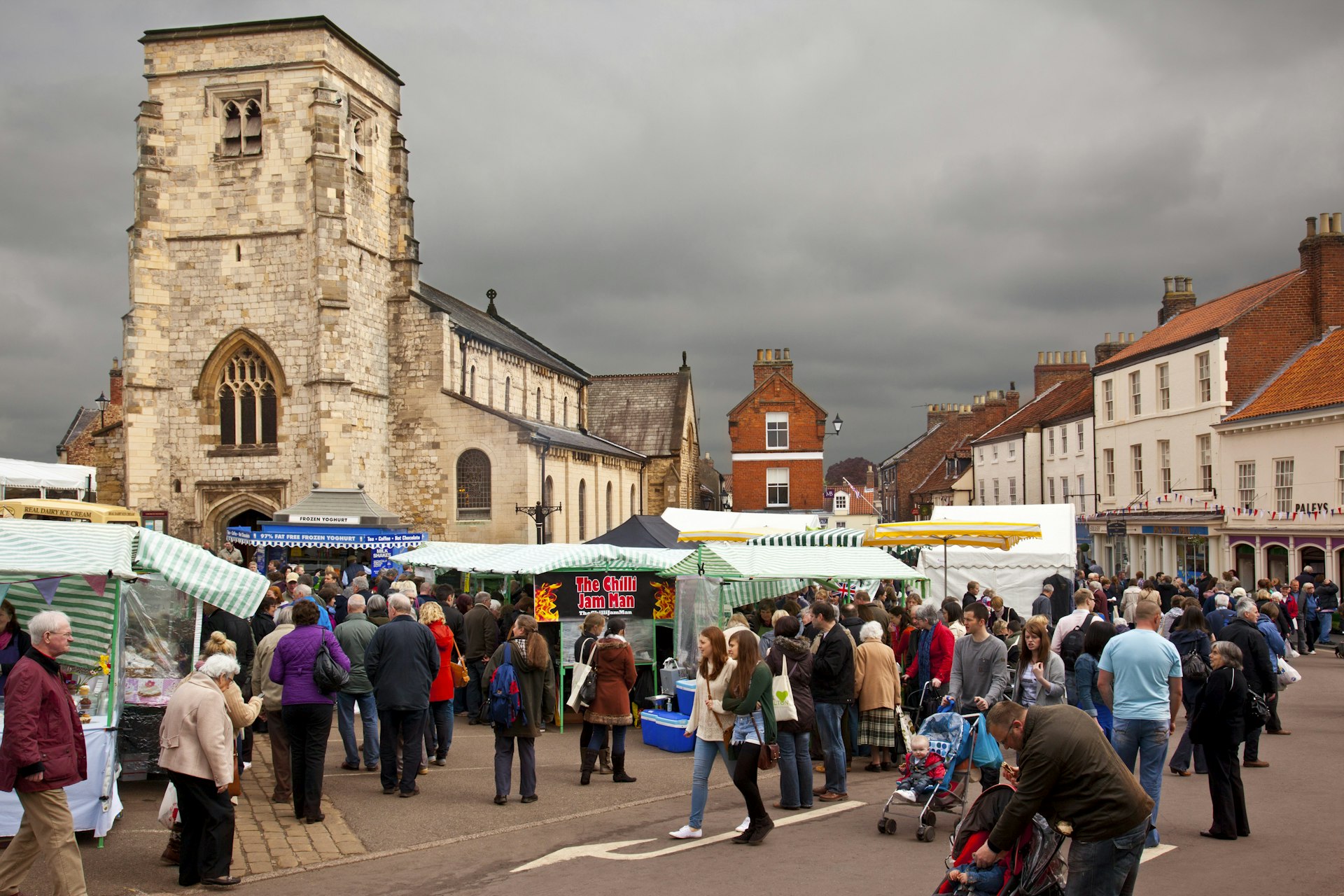 Market stalls set up in Malton, England