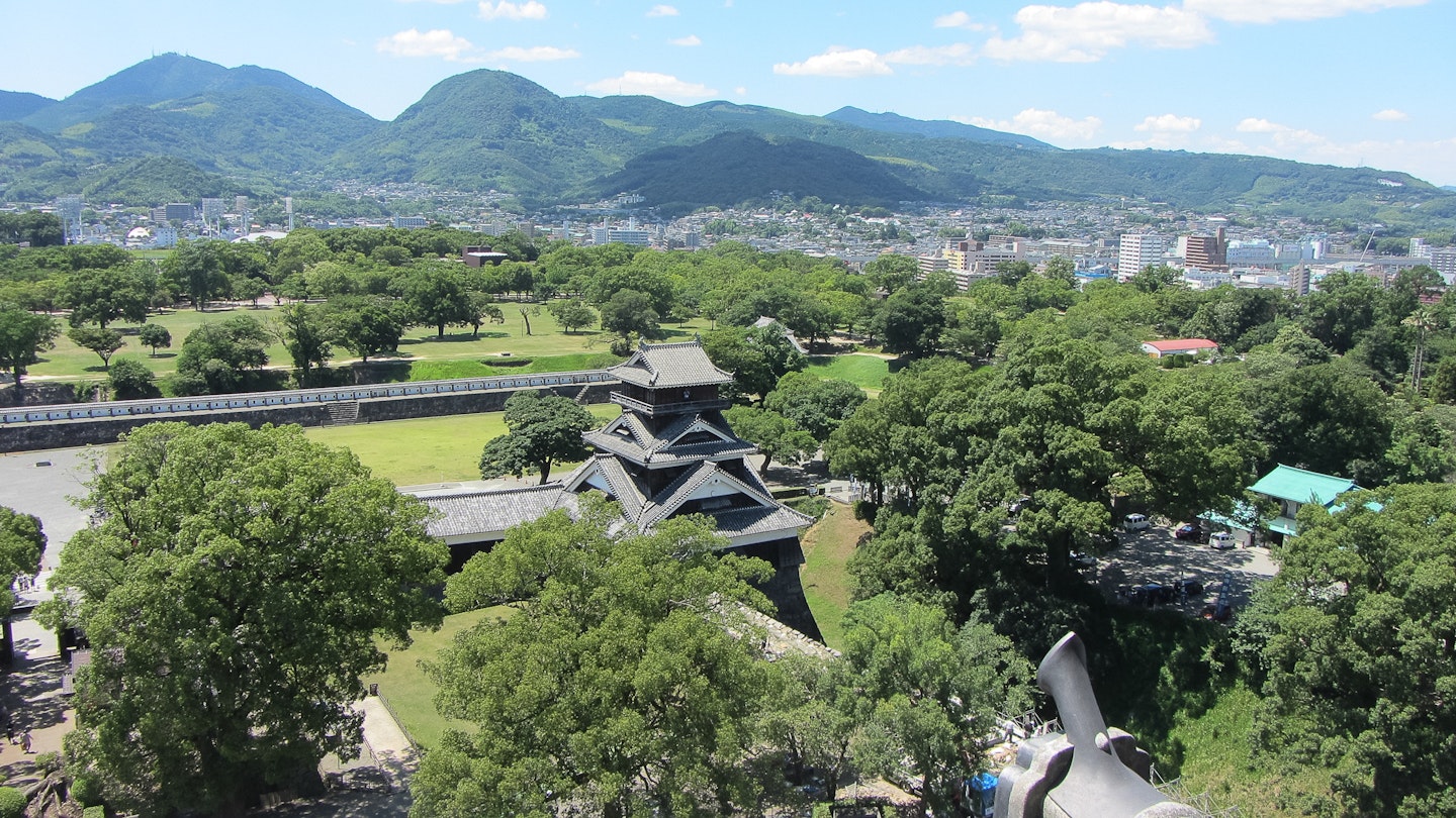 A view looking northwest of Kumamoto Japan taken from the Kumamoto Castle.