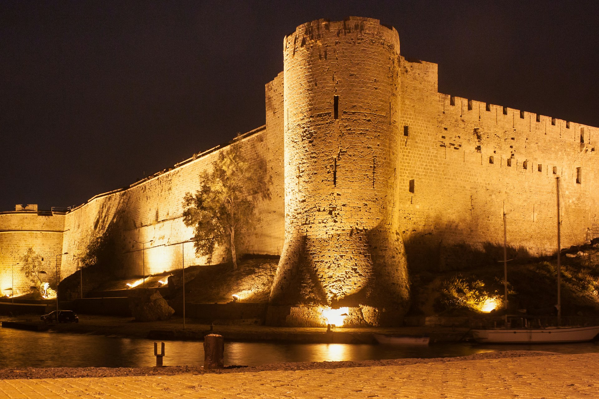 Night view of the Kyrenia Castle in northern Cyprus