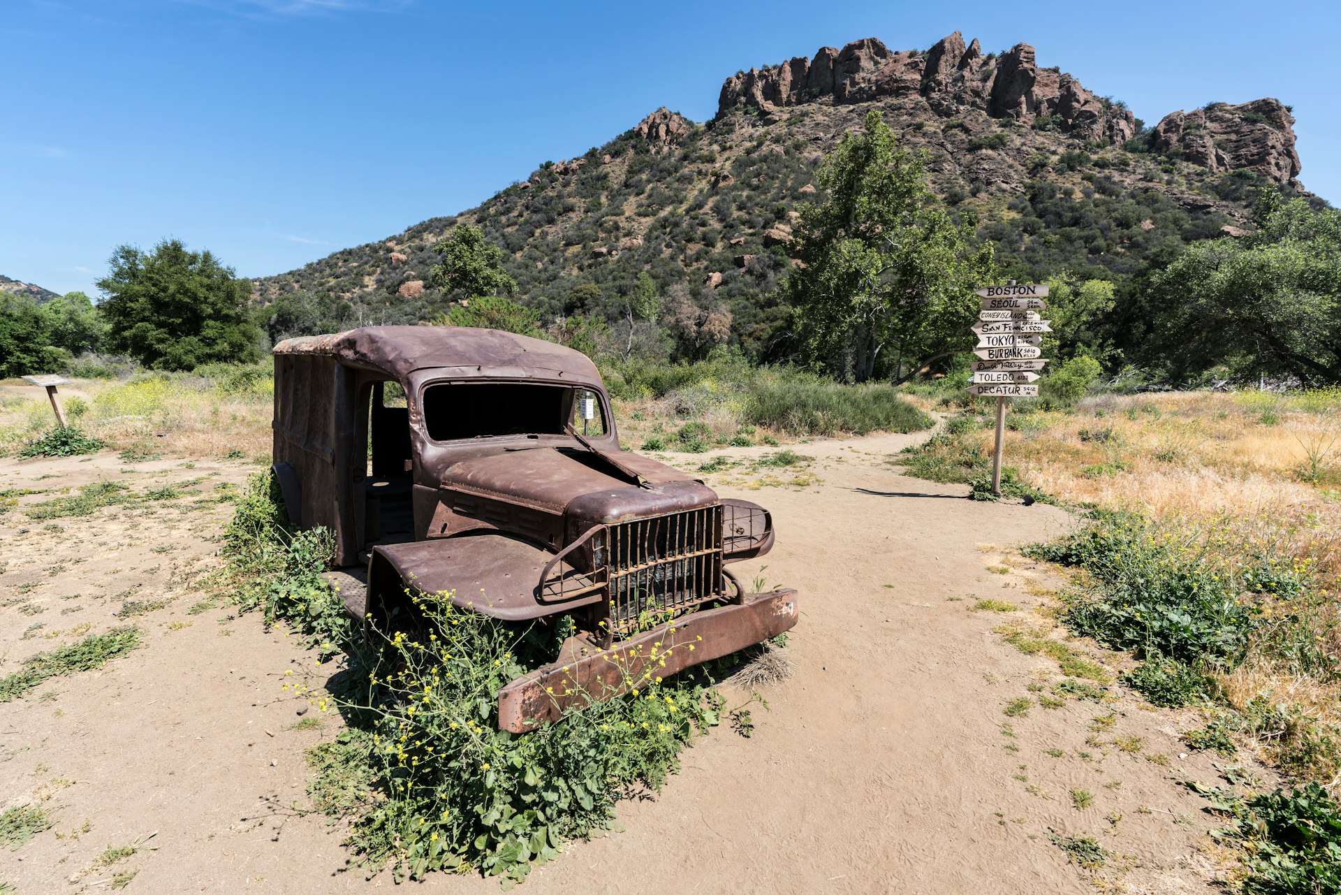 A rusted truck once featured on the TV series “M*A*S*H” photographed in Malibu Creek State Park
