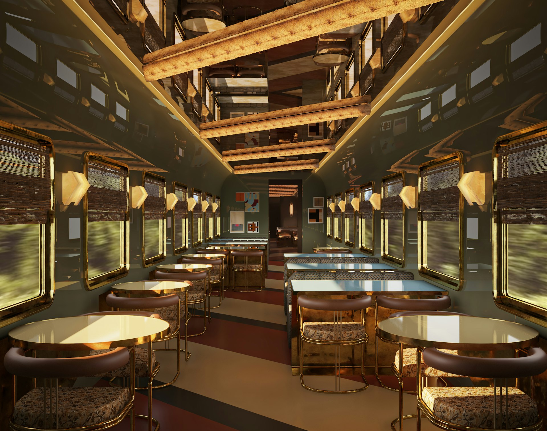 A rendering of the restaurant inside the new Orient Express La Dolce Vita train