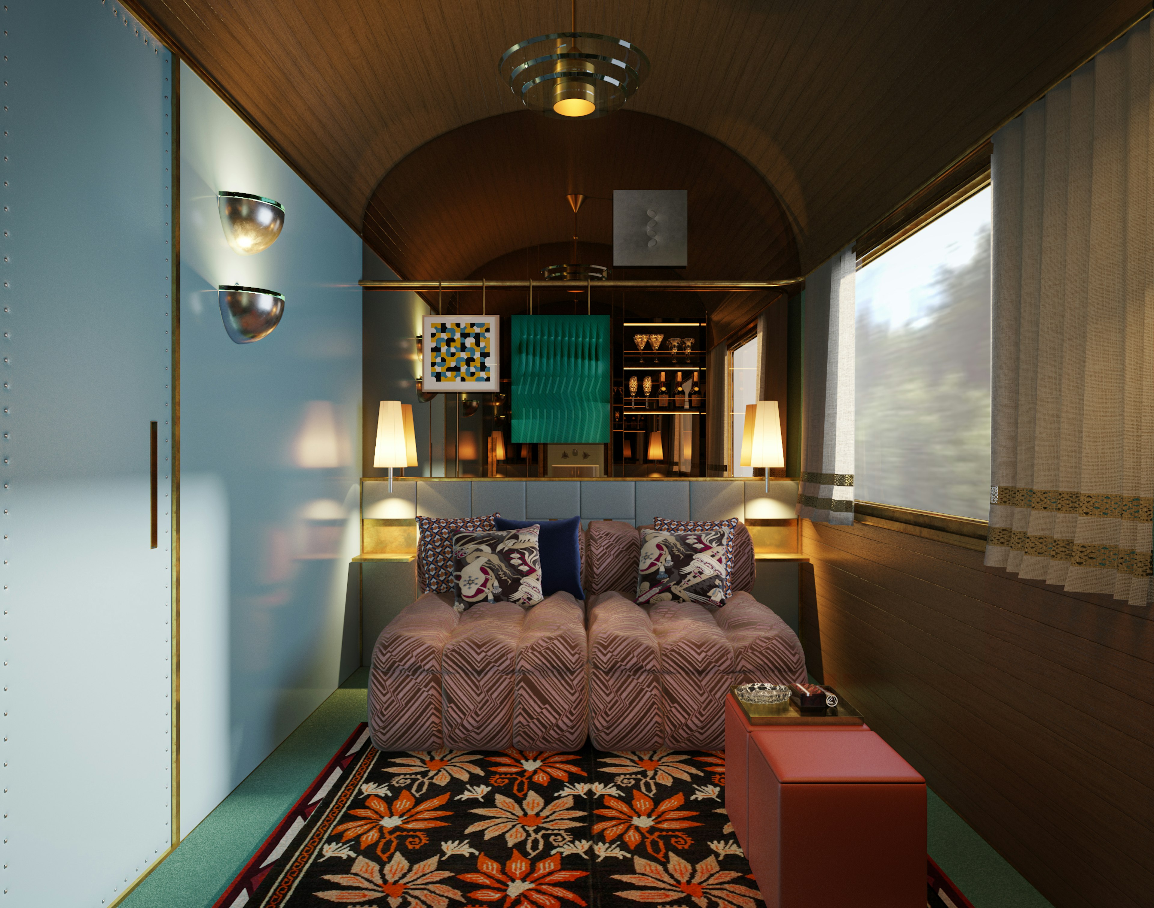 A rendering of the deluxe suite inside the new Orient Express La Dolce Vita train