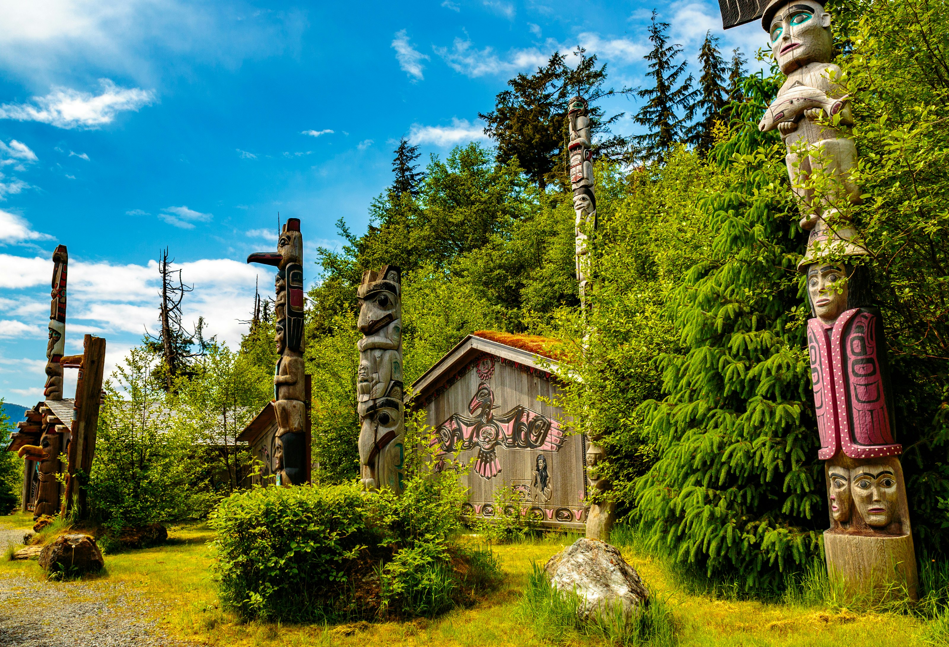 Native Alaskan Totems at Totem Bight State Historic Site in Ketchikan