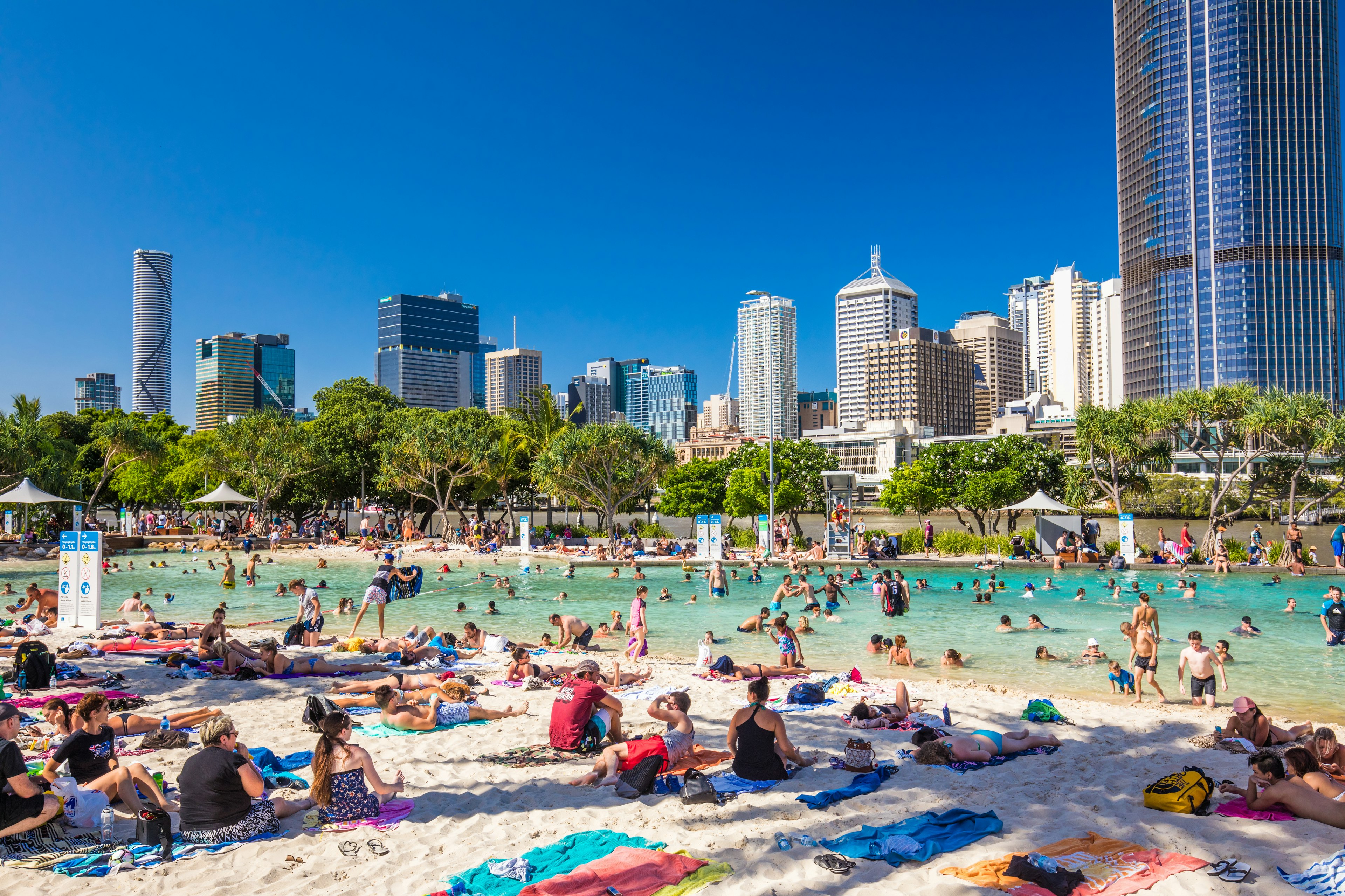 Streets Beach in South Bank Parkland. It's inner-city man-made beach next to city center.