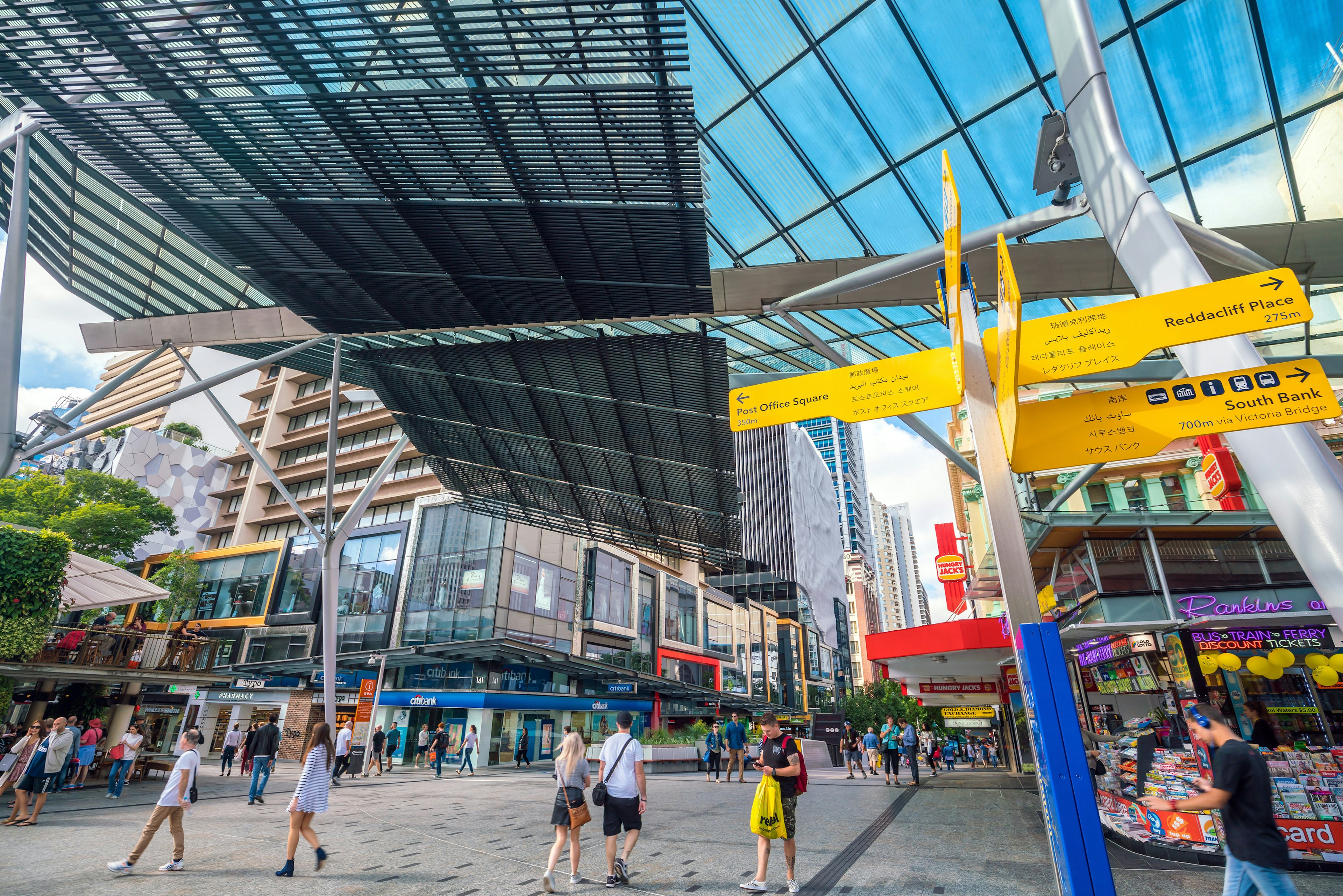 Visitors at Queen Street Mall - a pedestrian mall with more than 700 retailers