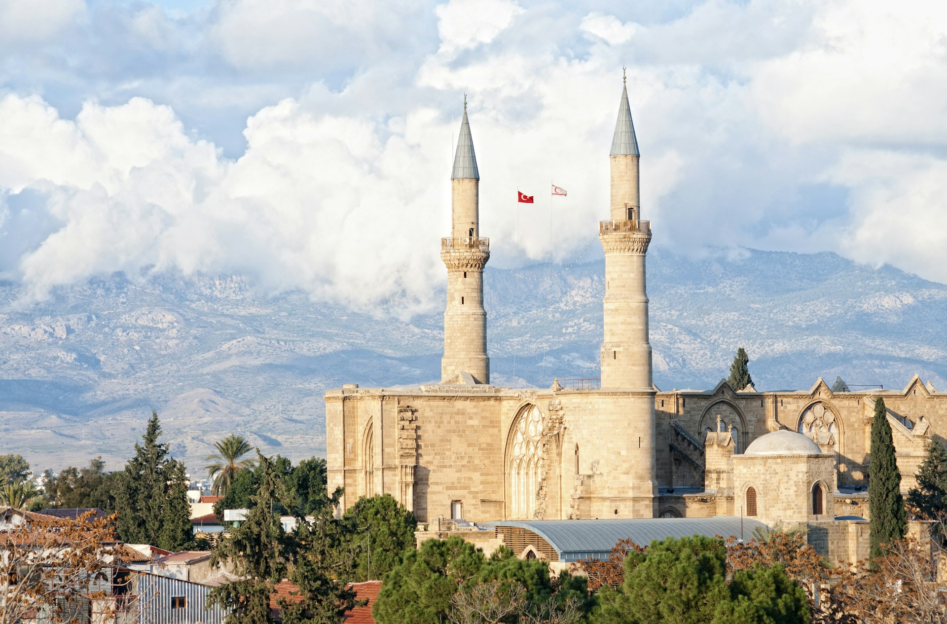 Two minarets on a historic mosque in Cyprus. 