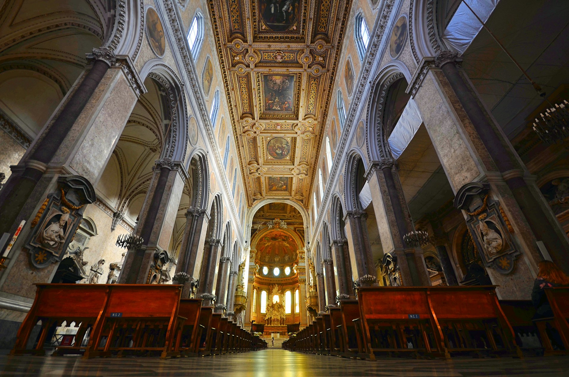 Interior of the Naples Cathedral (Duomo di Napoli). 