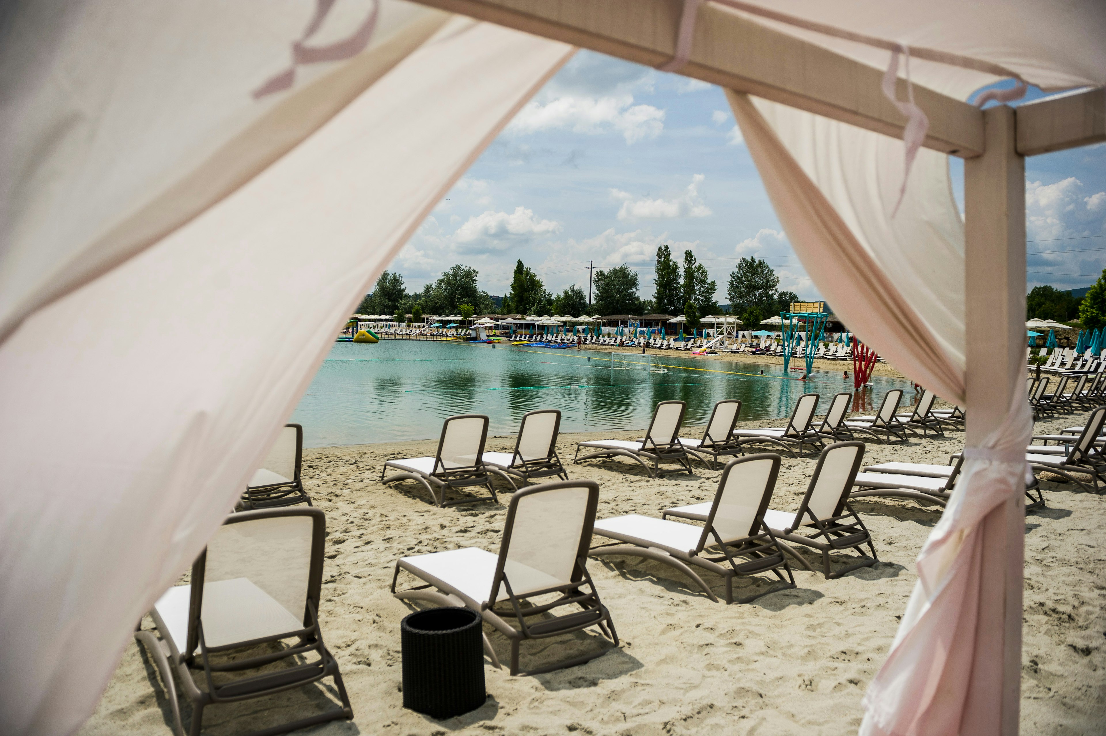 Sunloungers at Lupa Beach, near Budapest