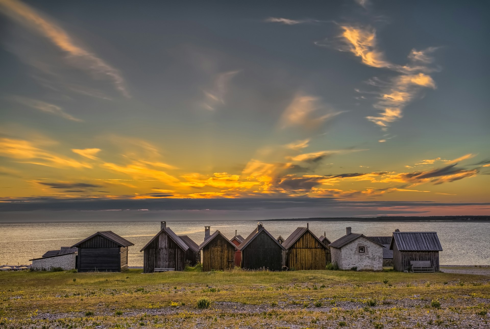 A fishing village at sunrise, facing the Baltic Sea