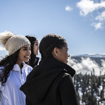 Friends Hiking In The Snow - stock photo
A group of friends hiking in the snow at Big Bear, California.