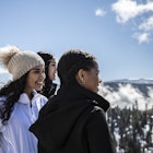 Friends Hiking In The Snow - stock photo
A group of friends hiking in the snow at Big Bear, California.
