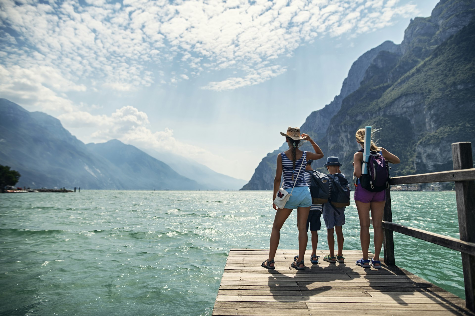 Family enjoying a view over Lake Garda, Italy