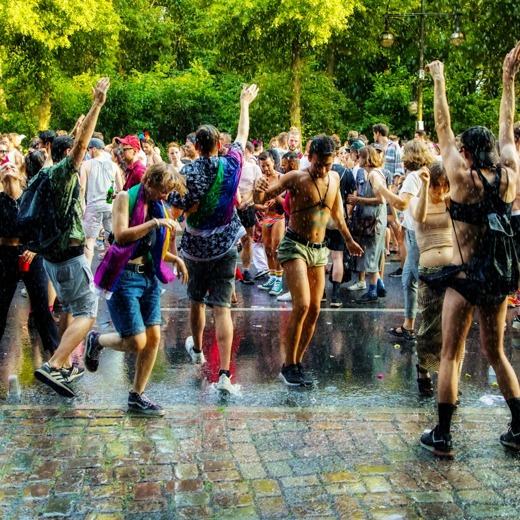 People dancing at the Berlin Pride street festival