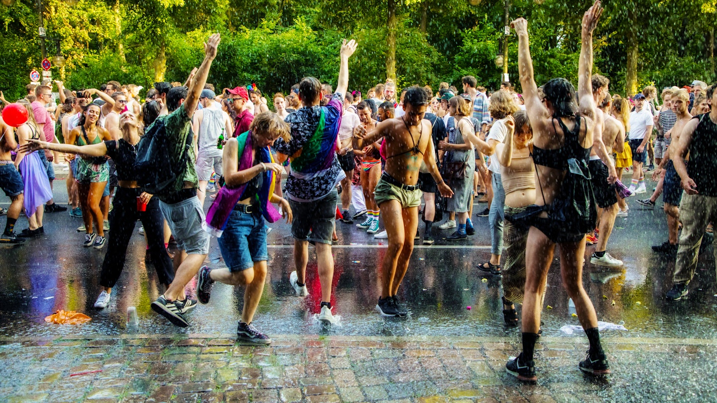 People dancing at the Berlin Pride street festival