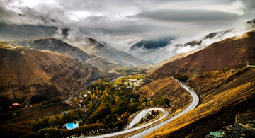 The Chalous-Karaj road through mountains in Iran.