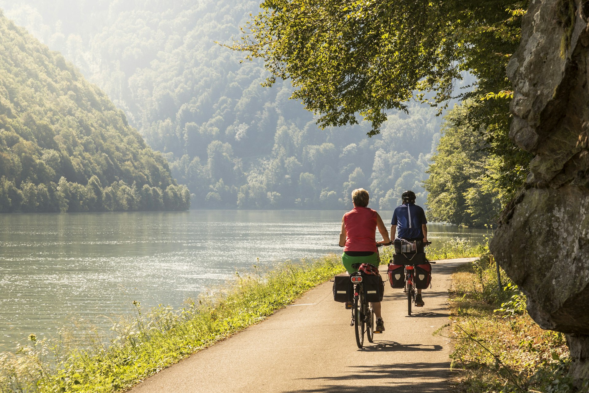 Bikers riding on the Danube cycle path