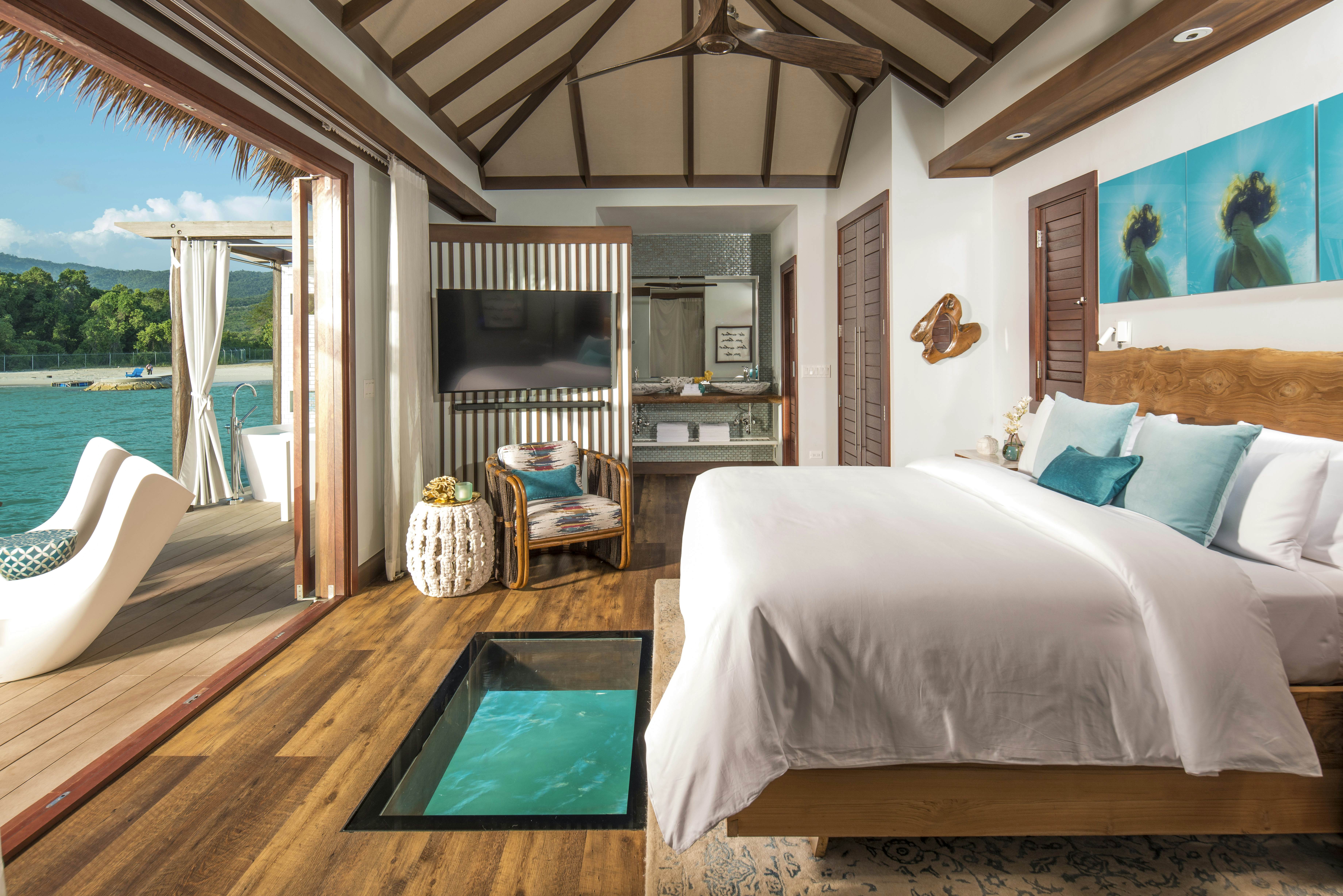 The Caribbeans First Overwater Hotel  Sandals Resorts Opens OvertheWater  Villas In Jamaica