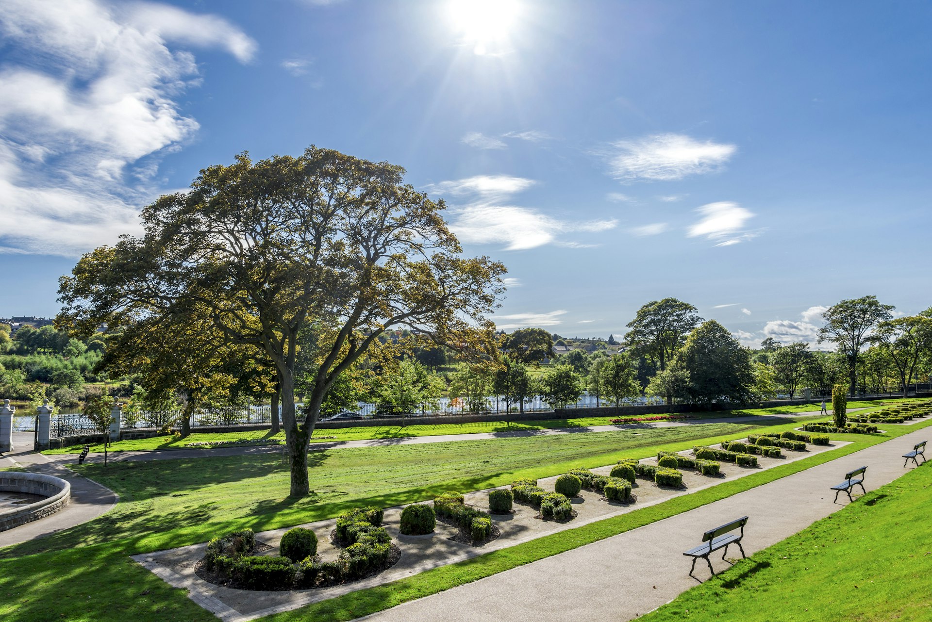 A view of one of the alleys in Duthie park with river Dee on a background, Aberdeen, Scotland