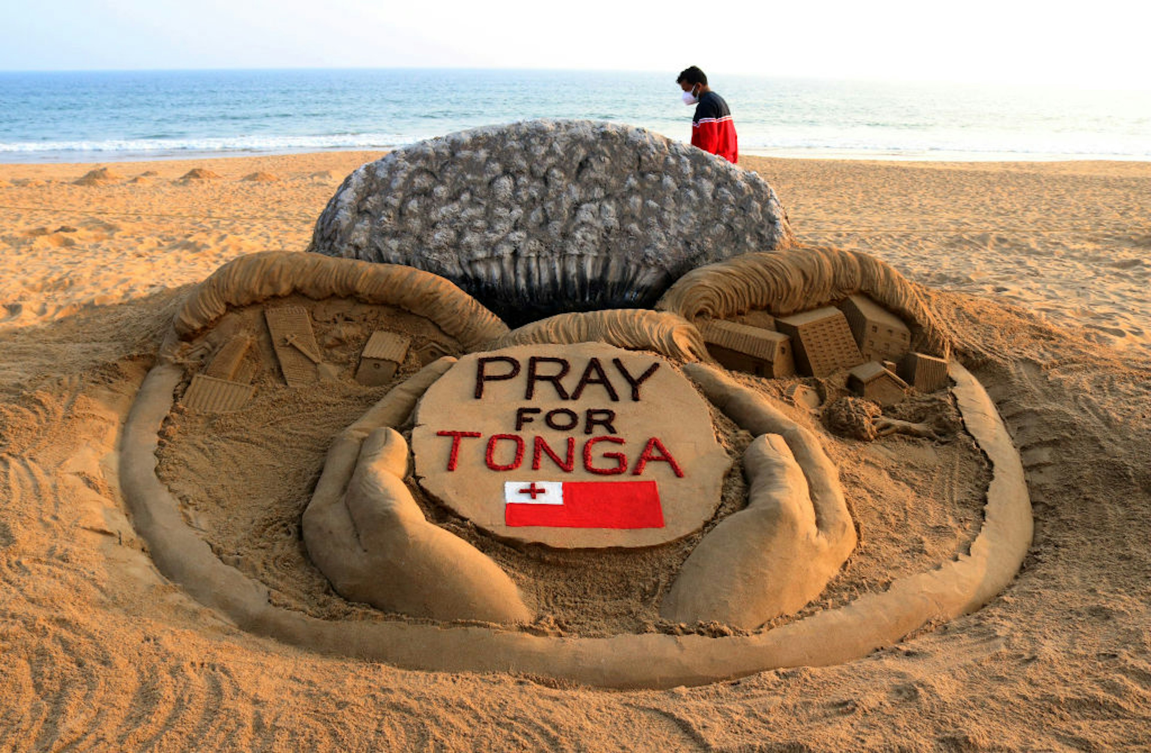 Sudarsan Pattnaik creates 'Pray for Tonga' sand sculpture