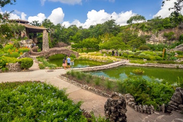 San Antonio, Texas, USA - June 23rd, 2021: Japanese Tea Garden (also known as Chinese Tea Garden or Sunken Gardens in Brackenridge Park)  view in summer