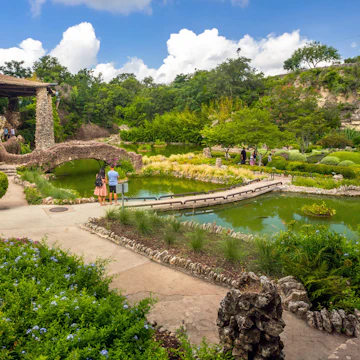 San Antonio, Texas, USA - June 23rd, 2021: Japanese Tea Garden (also known as Chinese Tea Garden or Sunken Gardens in Brackenridge Park) view in summer