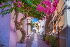 A colorful narrow alley of Ano Syros cycladic greek island