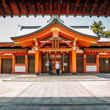 2DB0F99 Ehime, Shikoku, Japan - April 21, 2019 : Imabari Castle park Fukiage Shrine