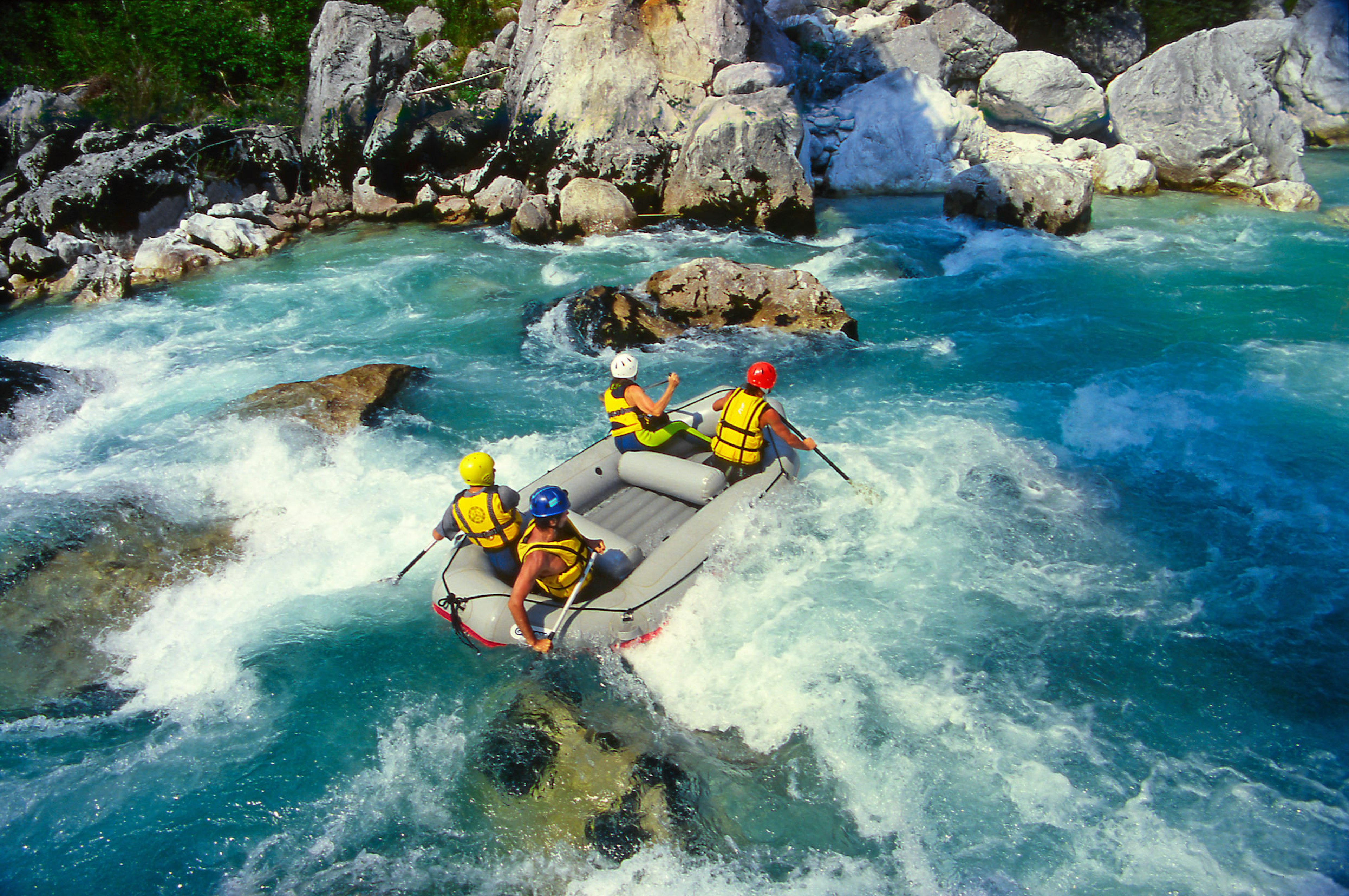 July 8, 1998: White water rafting on the rapids of the Soca River at Triglav National Park.