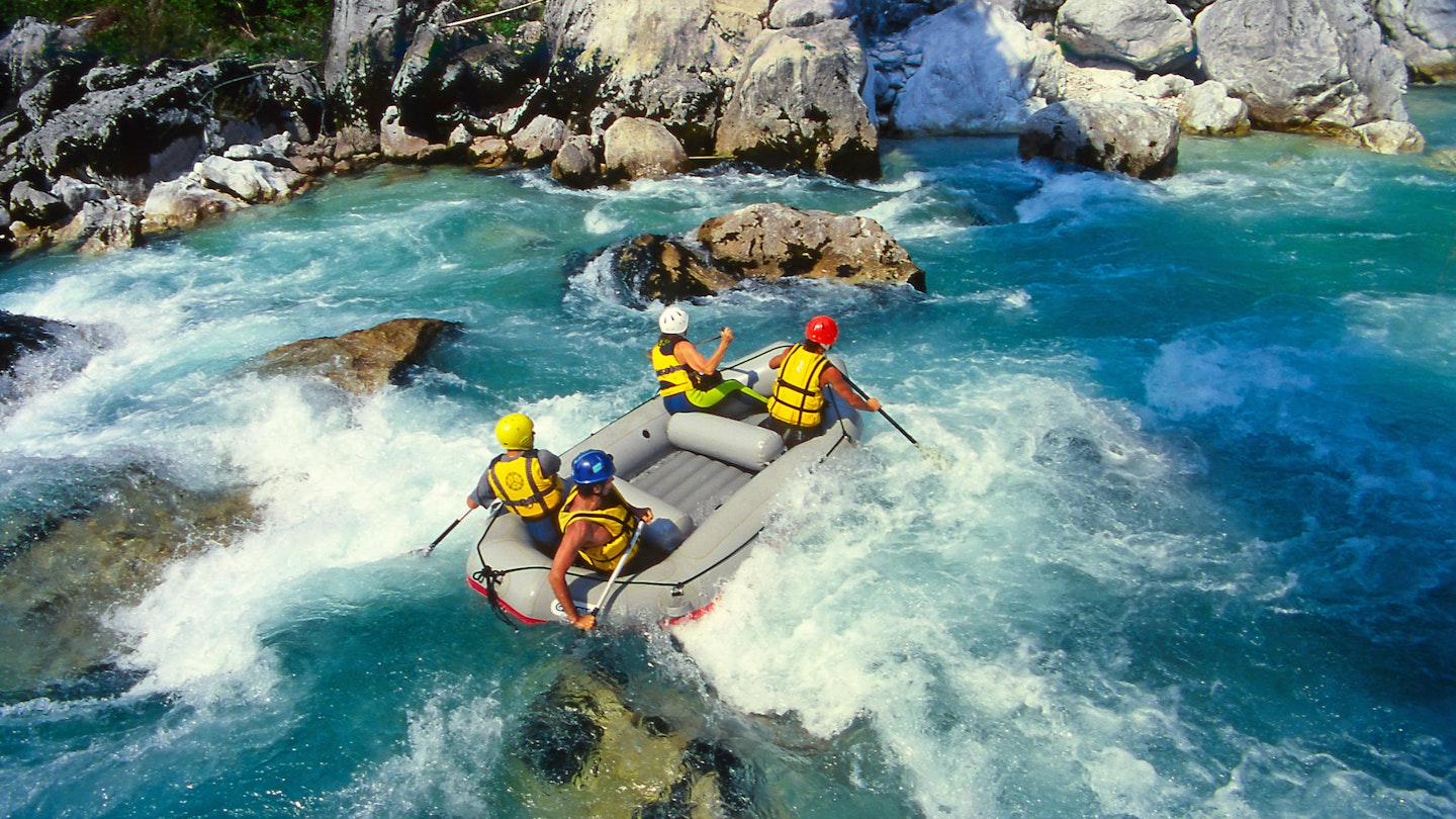 July 8, 1998: White water rafting on the rapids of the Soca River at Triglav National Park.