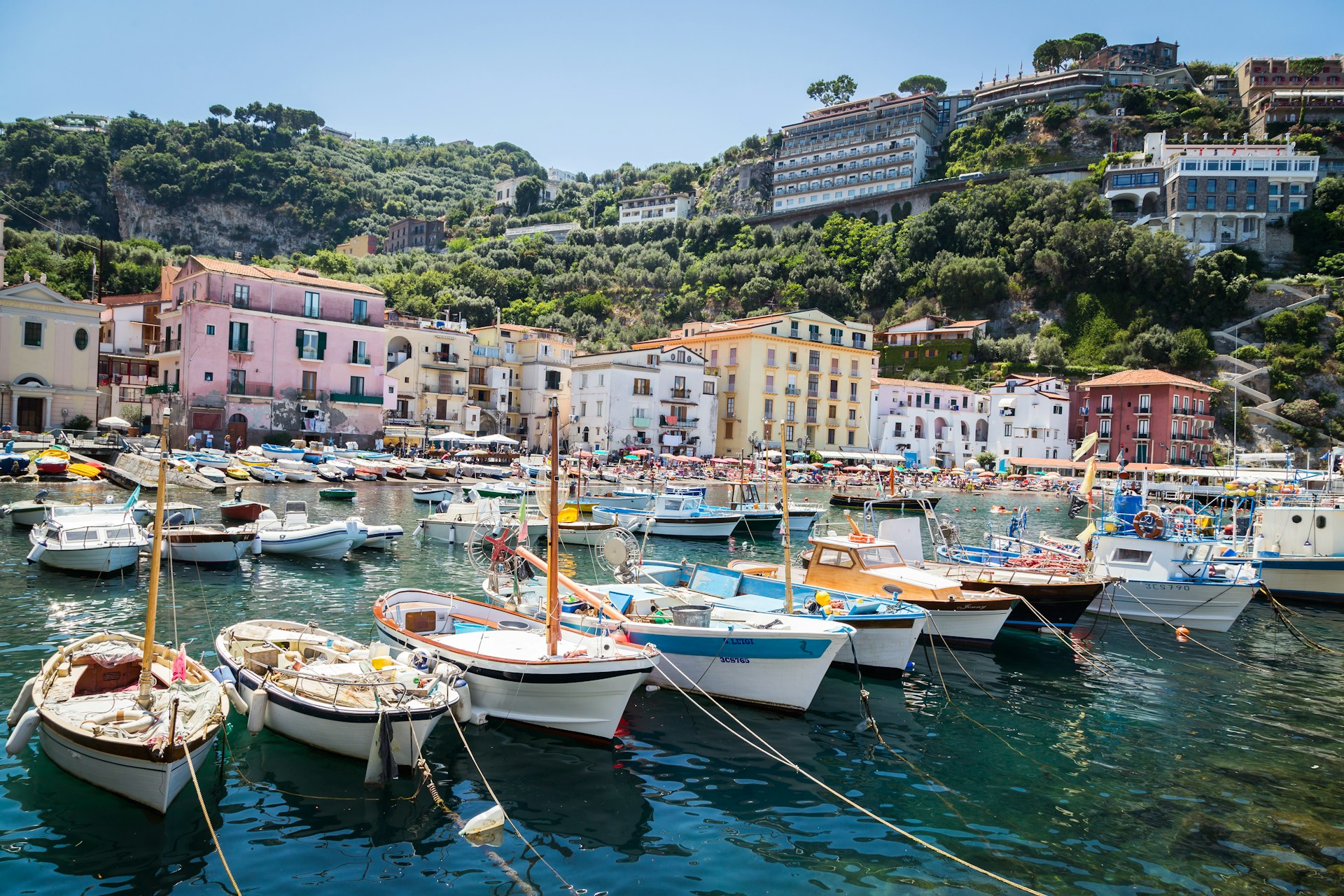Colorful boats in the port of Sorrento
