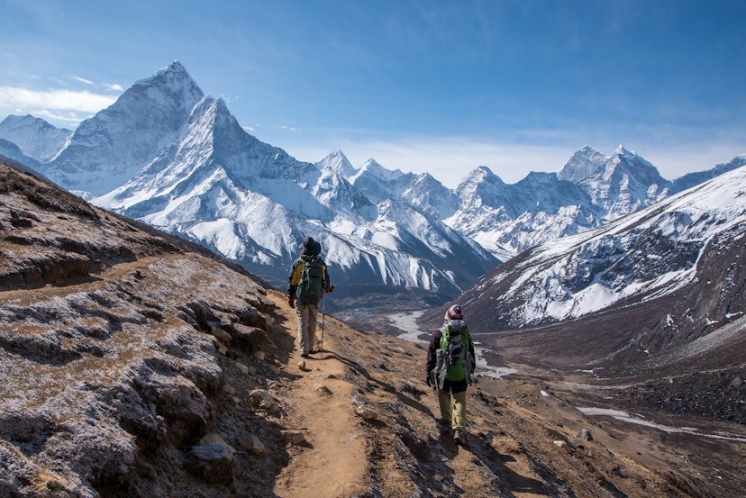 Trekkers on the way to Everest base camp, Nepal.