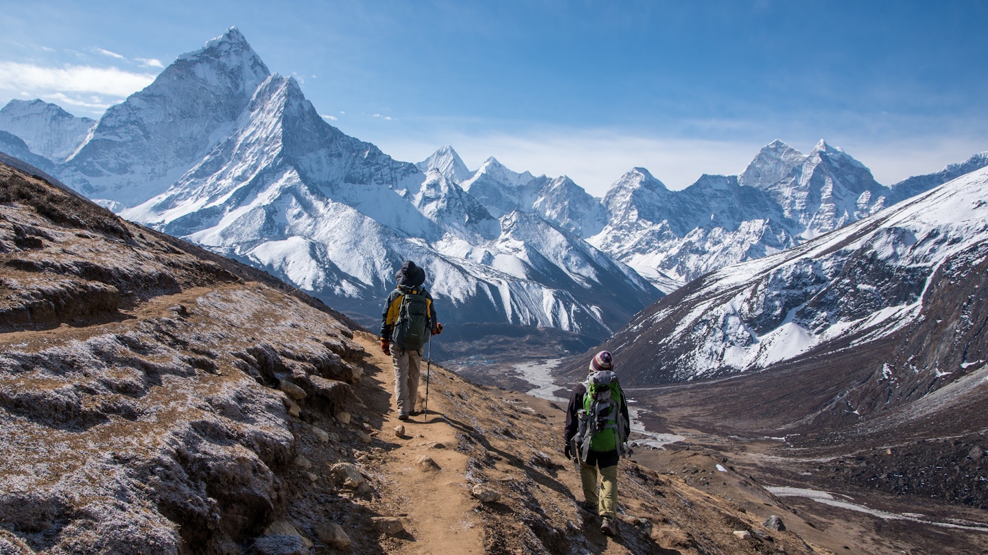 Trekkers on the way to Everest base camp, Nepal.