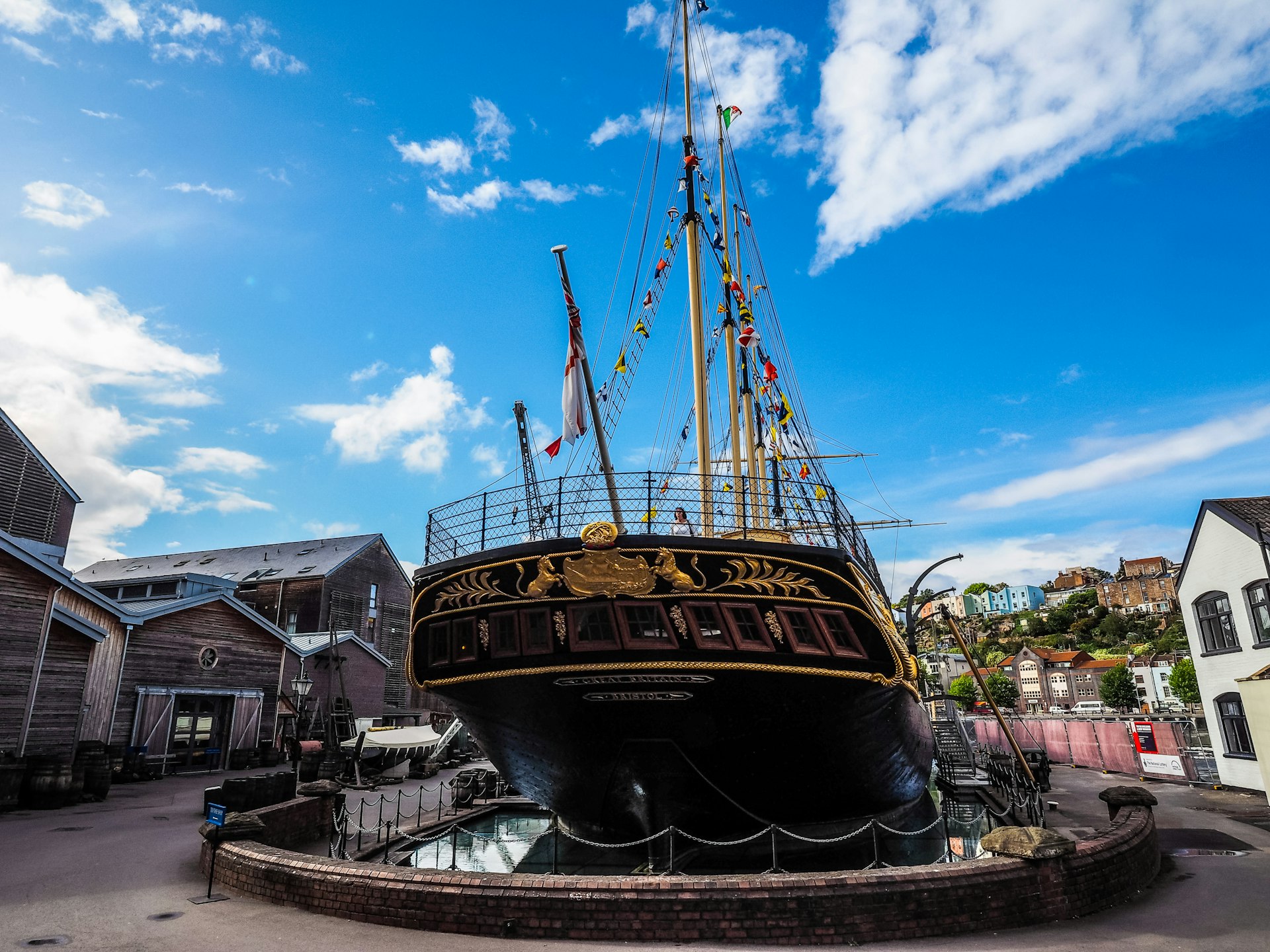 The stern of the SS Great Britain, a historic ship open to tourists in Bristol, Southwest, England, UK