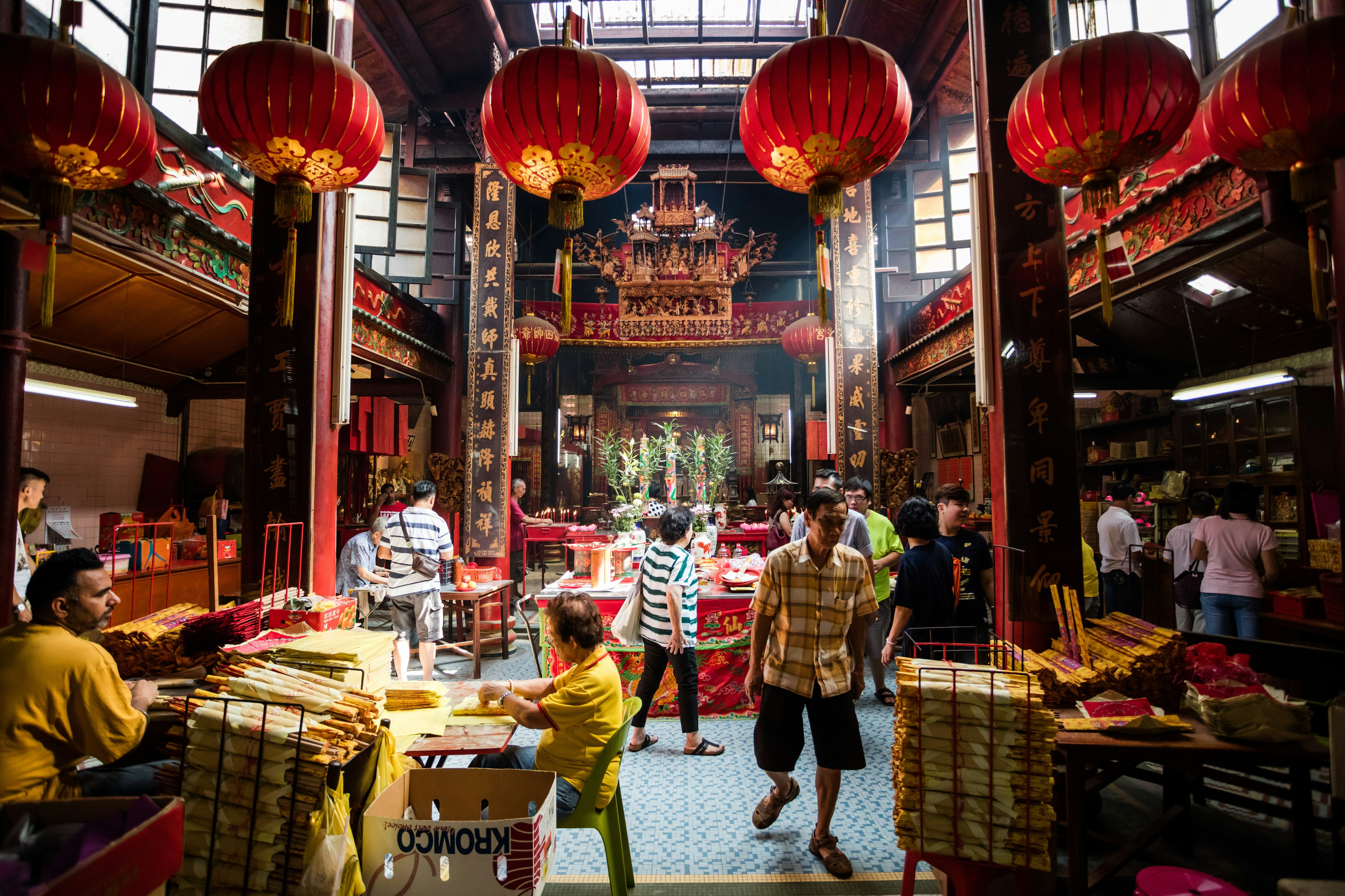 Guan Di Temple with incense sticks in Chinatown, Kuala Lumpur