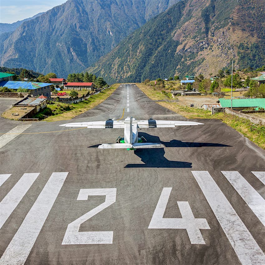 A small plane on the runway at Lukla in Nepal