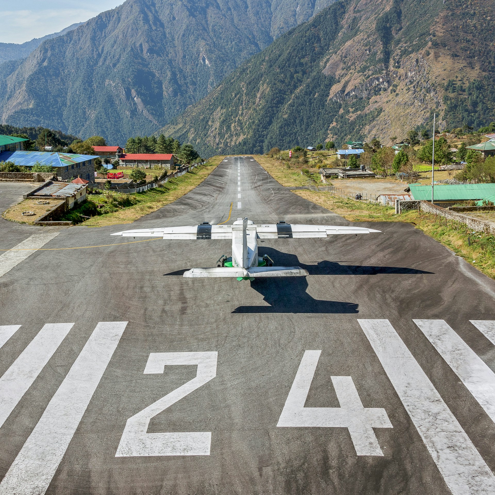 A small plane on the runway at Lukla in Nepal