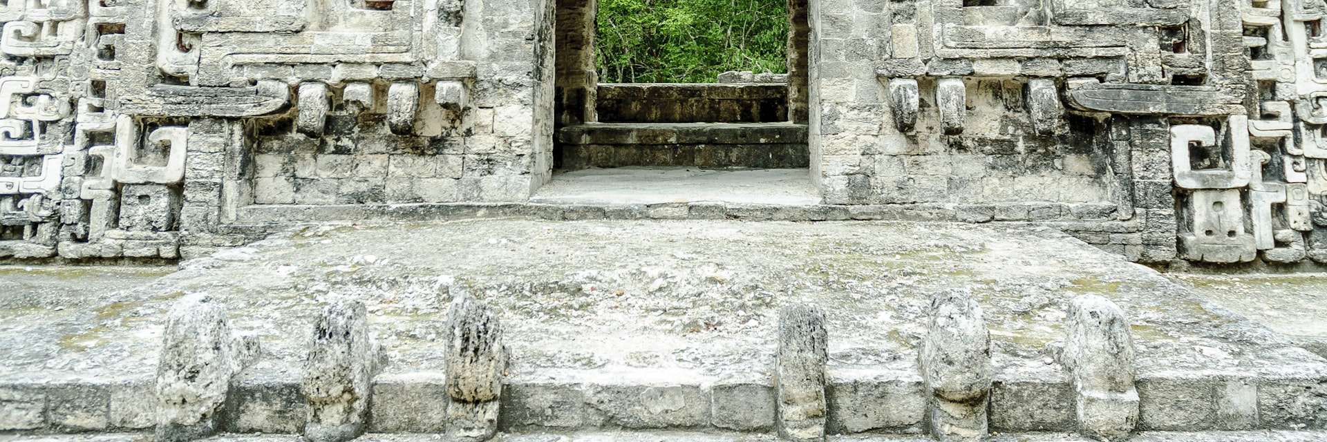 A square entrance to Chicanná (which means House of the Serpent Mouth).